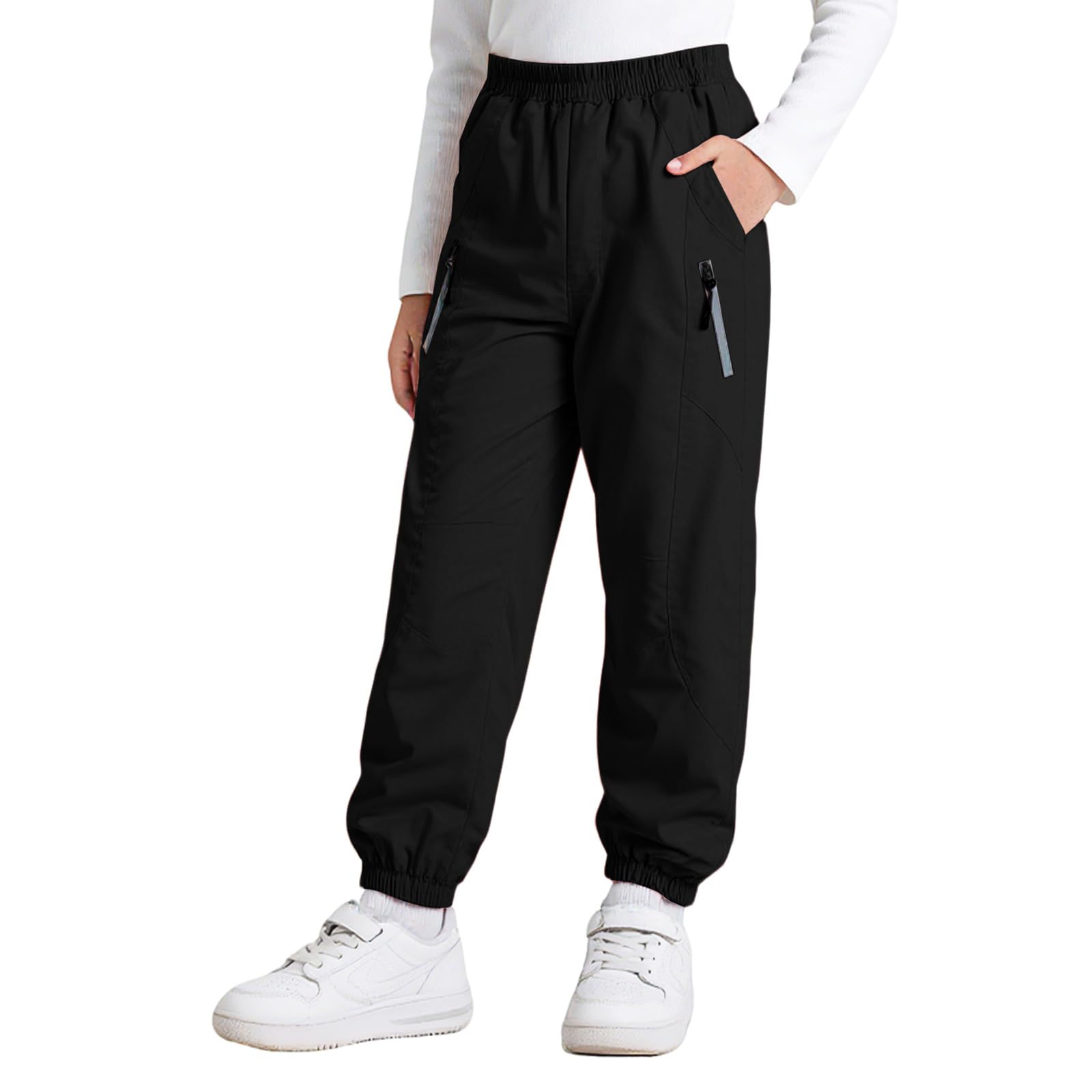 Pantaloni Trekking Impermeabili Bambini, Morbidi Pantalone Pioggia Outdoor con Strisce Riflettenti, Traspiranti Fodera a Rete Pantaloni da Jogging per Ragazzi Ragazze 7-14 Anni