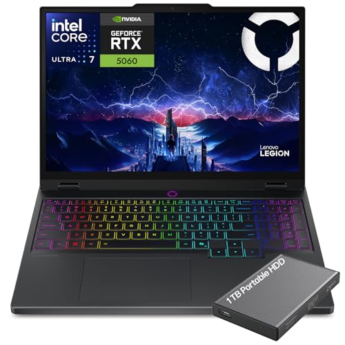 Lenovo Legion 5i 15.1' Gaming Laptop, 2.5K WQXGA PureSight 165Hz OLED Display, Intel Core Ultra 7-255HX, NVIDIA GeForce RTX 5060, 16GB RAM, 1TB SSD, Wi-Fi 7, RGB Backlit, Win 11, w/1TB Portable HDD