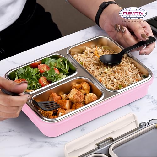 Image of Asian Plastowares - 3 Insulated Lunch Box | Tiffin Box - Leak-Proof, Airtight | Lunch Box for Kids & Adults | Durable & Spill-Free School, Office, and College Tiffin | Light Pink