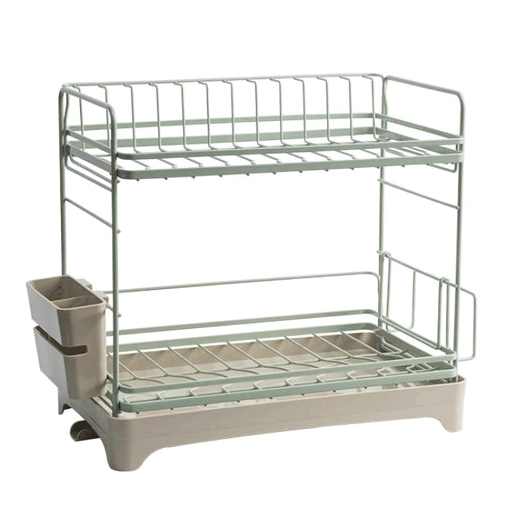 CAFIEDR Dish Drainer Rack Dish Drying Rack Dish Drying Rack With Drip Tray And Cutlery Holder 2 Tier For Kitchen Storage Organizer Counter/Gray,Blue.Green