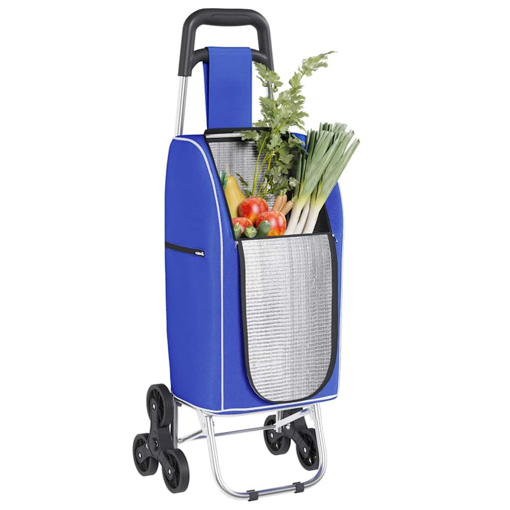 Carrello per la spesa blu in tessuto Oxford, 39,5 x 33 x 93 cm, pieghevole, con telaio in alluminio, robusto carrello per la spesa, per supermercato, mercato settimanale, riutilizzabile e