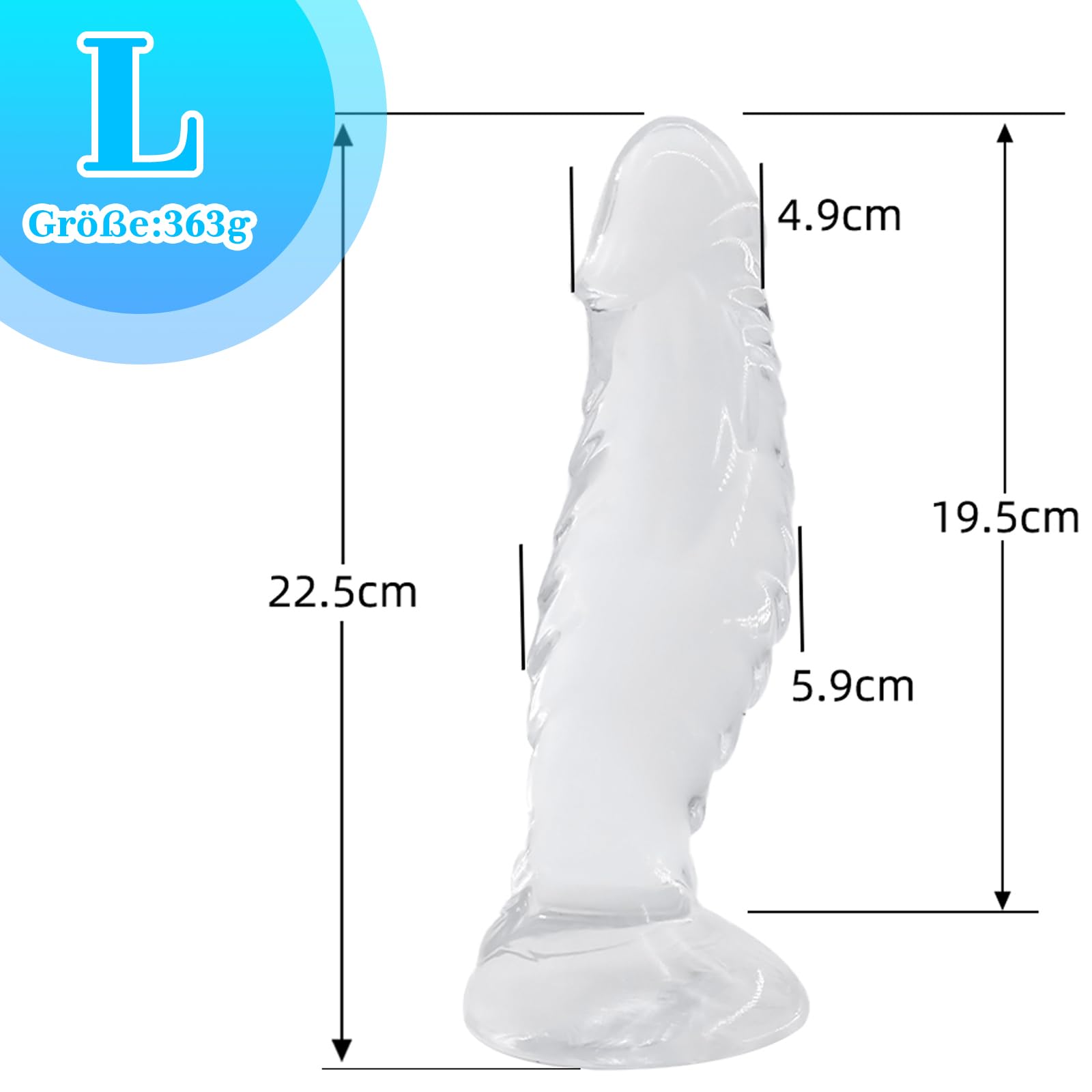 BDSMAGE 22.5CM Dildo anale in silicone trasparente con ventosa potente, dildo anale mostruoso, plug anale, masturbatore perfetto estremamente duro, giocattolo sessuale flirt dong per coppie (L)