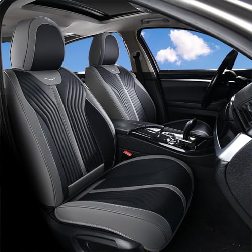 Image of FLORICH Car Seat Cover Front Seats Leather Full Coverage Car Seat Covers Car Seat Protector Waterproof Seat Cushion Universal Fit for Most Cars Trucks SUV, Gray&Black