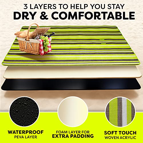 Scuddles Extra Large 60 X 79 INCH Picnic & Outdoor Blanket Dual Layers For Outdoor Water-Resistant Handy Mat Tote Spring Summer Striped Great for the Beach,Camping on Grass Waterproof - Thumbnail 2
