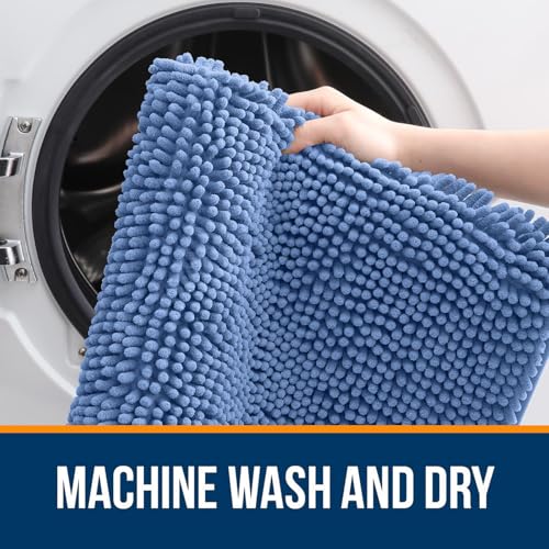Image of OLANLY Bathroom Rugs Sets 2 Piece, Soft Absorbent Chenille Bath Mats and U-Shaped Contour Toilet Rug Set, Machine Washable Bath Carpet, Home Decor Accessories(47 inchx20 inch+24 inchx20 inch, Cornflower Blue)