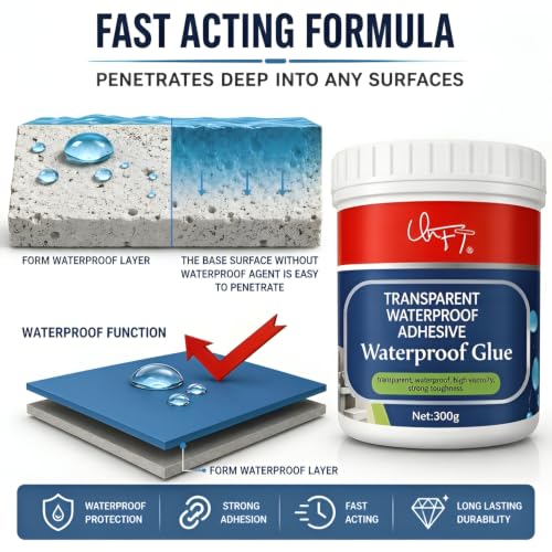 Image of Crack Seal Glue 300gm with Brush Transparent Waterproof Resin Epoxy for Roof Leakage Crack Seal Agent Roof Water Leakage Solution Water Proof Glue for Waterproofing (300 GM / 1 PACK)