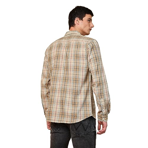 Image of Wrangler Men's Checked Beige Shirt (Regular)