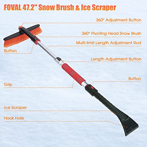 Brosse à neige extensible FOVAL 120 cm avec grattoir large