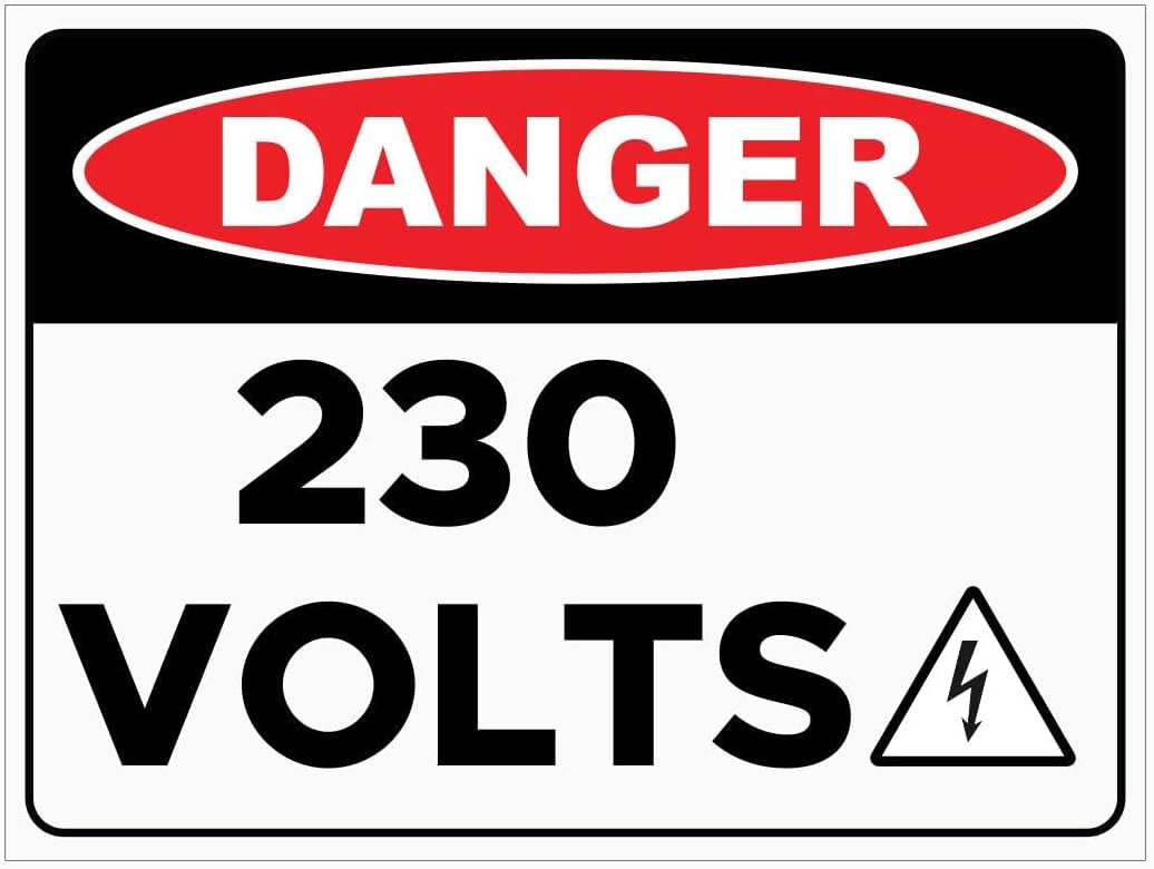 Danger 230 Volts Rust Free Aluminum Tin Sign - Workplace Decor with Pre-Drilled Holes for Industrial/Commercial Utility Zone - 8x12 Inch​