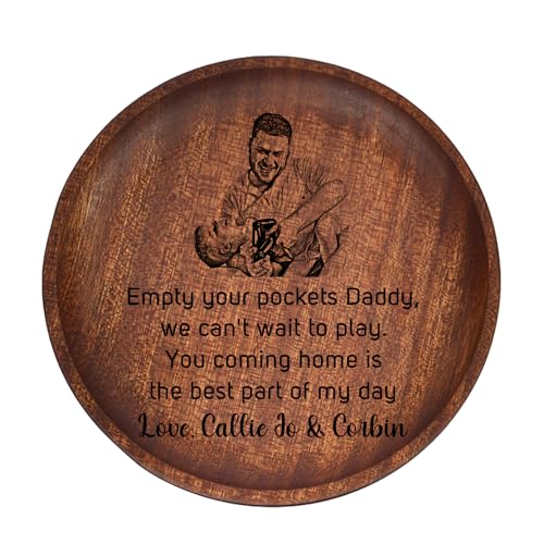 Personalized Empty Your Pockets Daddy,Custom Photo Name Wood Valet Tray,Birthday Gifts for Dad Papa...