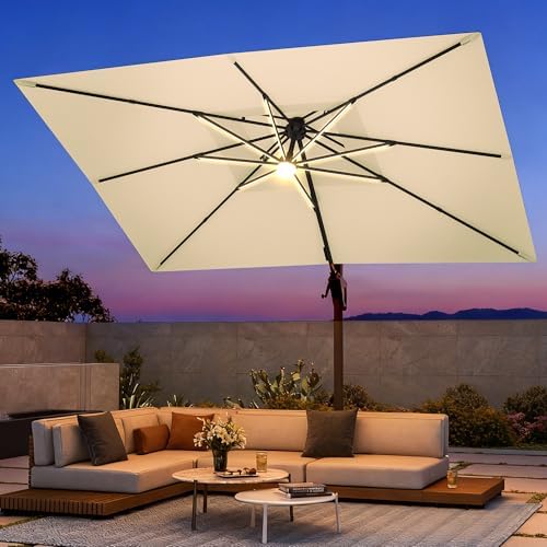 9 X 12 FT Cantilever Outdoor Patio Umbrella with Led Lights Heavy...