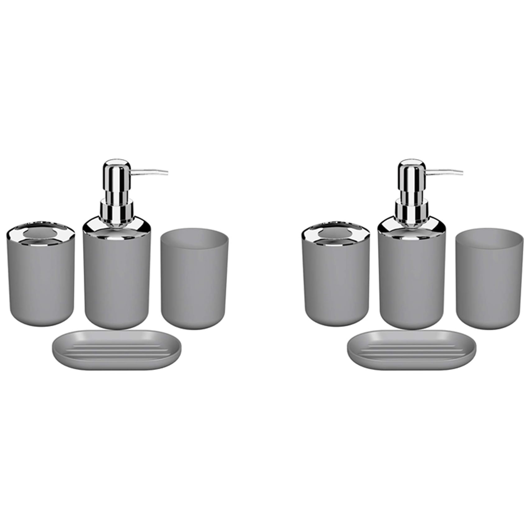 Hndhbfgrt 8 Pcs Plastic Bathroom Accessory Set,Bath Toilet Brush Accessories Set with Toothbrush Holder,Toothbrush Cup(Grey)