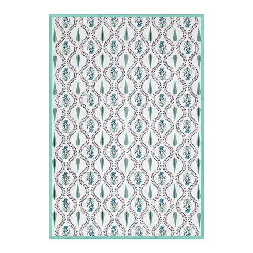 Image of BLOCKS OF INDIA Hand Block /Batik Print Rectangular Table Cloth for 6 Seater Dining Table (60 Inch X 90 Inch)(Turquoise Patti)