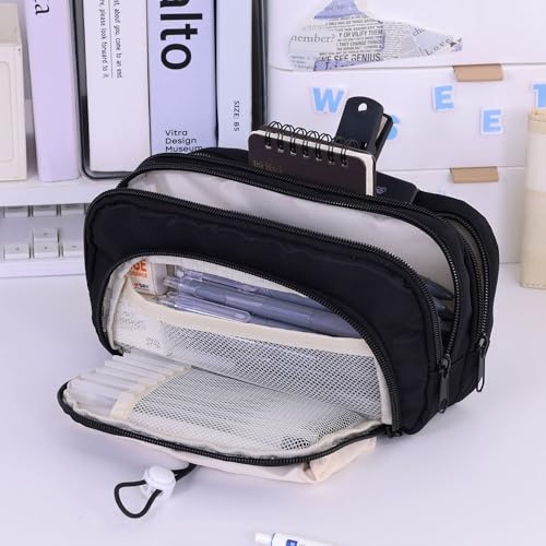 Image of Kawaii Cute Aesthetic Pencil Case for Students | Large Capacity Multi-Pocket Pencil Pouch with Zipper | Cartoon Stationery Organizer Bag for School, College & Office Supplies (Dori - Black)