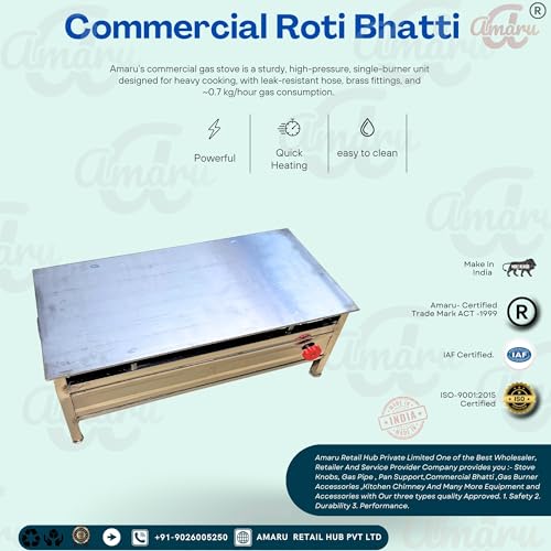 Image of Amaru Stainless Steel Commercial Dosa Bhatti for Hotel & Restaurant Use | Heavy-Duty Dosa Cooking Bhatti with Bullet Burner And Tawa (Size-30Lx15Wx12H Tawa 6mm