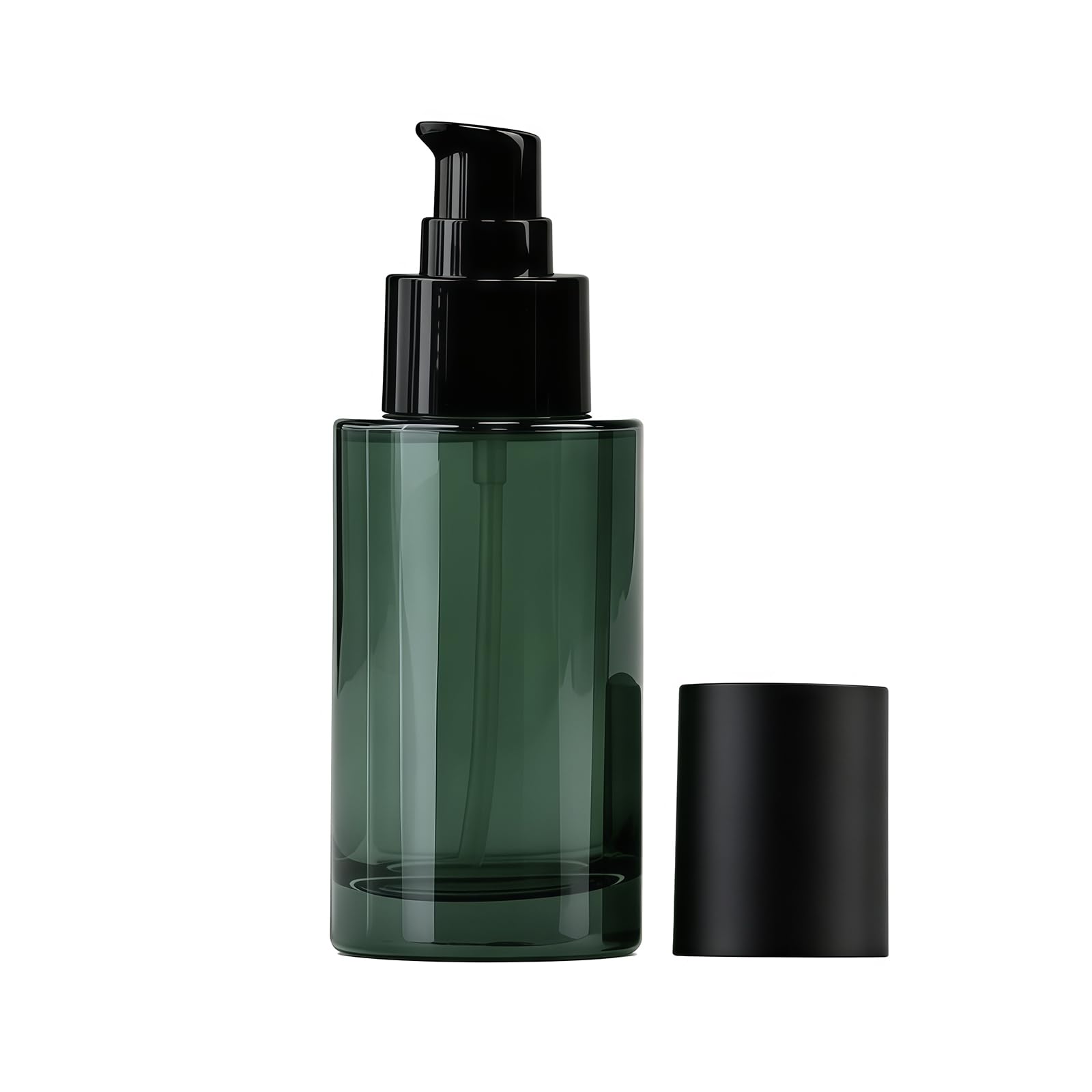 100ml/3.3oz Dark Green Empty Glass Lotion Pump Bottles with Black Cap Cosmetic Travel Dispenser Foundation Samples Vials Refillable Containers for Toner Essence Emulsion