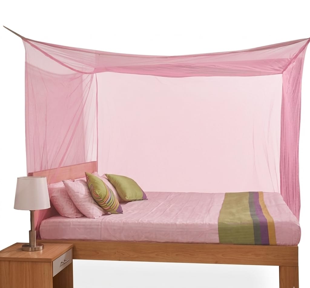 Pink Mosquito Net for Double Bed, Square Box Style, Fine Mesh Netting, Bedroom Protection Canopy-picture-40