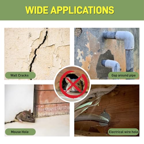 Image of Steel Wool Mice Control, 3 Pack 3''x11.5Ft Steel Wool & 1 Pack 5''x15Ft Stainless Steel Wire Mesh with Gloves, Scissors & Wood Stick, Mouse Hole Filler DIY Kit for House & Garage, Wall Gaps