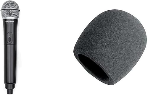 Samson Go Mic Mobile HXD2 - Transmisor inalámbrico de mano con micrófono dinámico Q8 y micrófono tipo bola de espuma en el escenario, parabrisas