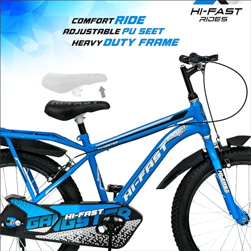 Image of HI-FAST Gangster 20T Cycle for Boys & Girls 7 to 10 Years with Tyre-Tube & Side Stand (Semi-Assembled) (Blue) 20 Inches,Road Bike, Rigid