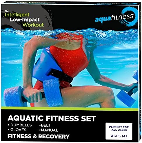 Aqua 6-Piece Fitness Set - Adult Water Aerobics Equipment for Pool - Includes Aquatic Swim Belt, Resistance Gloves, and Dumbbells