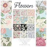 24 Sheets 12 Designs Scrapbook Paper Pad,6'×6” Single-Sided Decopodge Craft Cardstock Paper, Christmas Scrapbooking DIY Decorative Background Cardmaking Supplies.Flowers