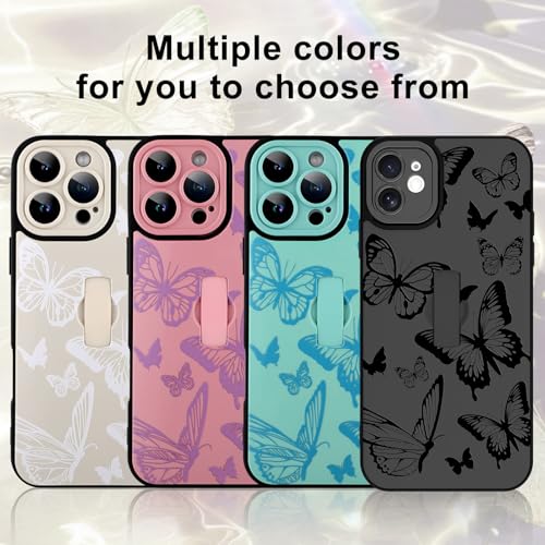 Image of for iPhone 12 Case with Finger Strap Holder, Cute Cool Butterfly Print Pattern Design for Women Men, Shockproof Anti Scratch Hand Kickstand Protective Cover, Gray
