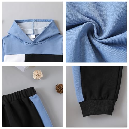 Image of KIDLAGA Toddler Boy Clothes Long Sleeve Hoodie Sweatsuits Tops and Pants Boys Fall Winter Color Block Outfits Set 5-12 Years