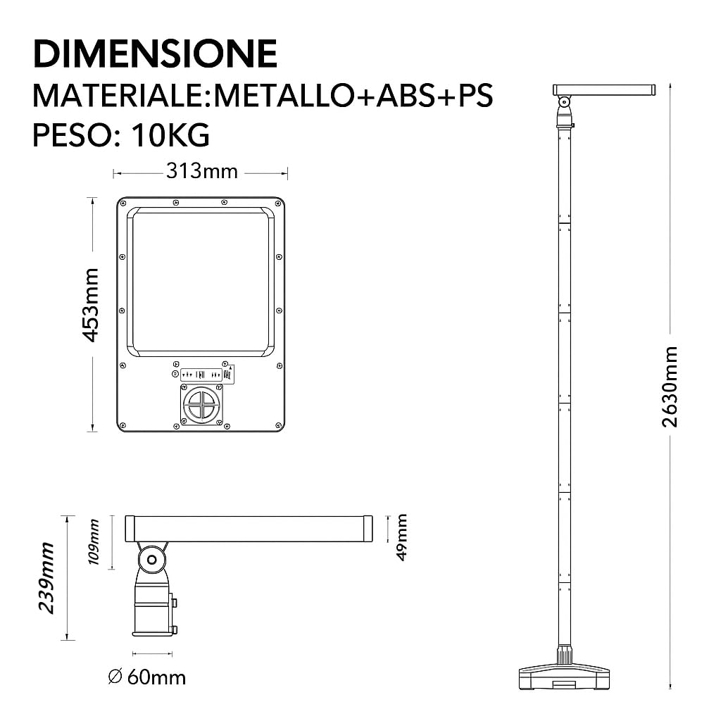 Dopa Lampione LED Solare 240W da Esterno con Palo e Base Faro Lampada Solare per Giardino Cortile Kit Completo con Telecomando Magnetico IP54 Metallo e ABS con 3 Temperature di Luce 3000K/4000K/6500K