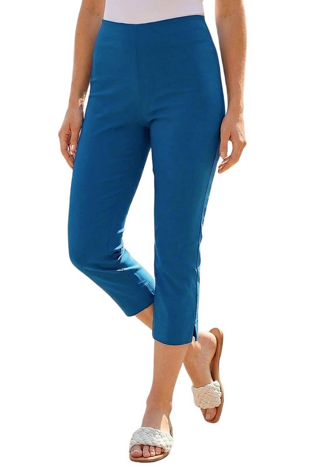 Roman Women's Blue Cropped Stretch Trouser Capri Summer Leggings 3/4 Pedal Pushers In | : Size 18