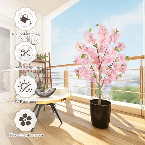 4FT Artificial Cherry Blossom Tree, Fake Pink Sakura Tree, Realistic Faux Blossom Tree for Indoor Outdoor Decor, Wedding Party Garden Home Office Decoration by KANEODOT - Used condition - Image 4