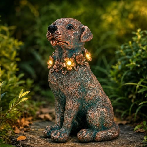 Couronne dorée et chien solaire objet déco rustique pour extérieur