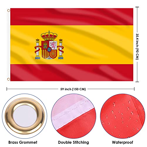 Image of AhfuLife 2 Pcs Spain Flag Spanish Flag 3x5 Ft, Large Spain National Flags - Double Side with Brass Eyelets for Spanish Party Decorations, Bar Garden Street Decoration Indoor Outdoor