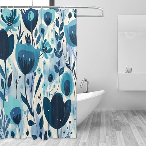 Rideau de douche lavable en machine à fleurs simples pour un espace propre 183x183