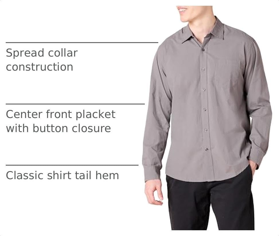Image of Amazon Essentials Men's Regular-Fit Long-Sleeve Casual Poplin Shirt, Button Front, Business Casual, Collared