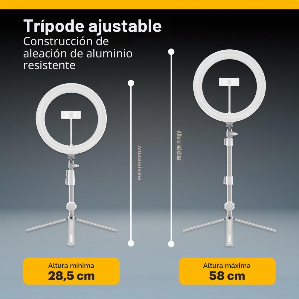 KODAK LED Ringlight con tripode para moviles y pequeñas cámaras DSLR y de acción (25 cm de diámetro; Balance de brillo, altura y color ajustables; disparador remoto y bolsa de transporte incluida)