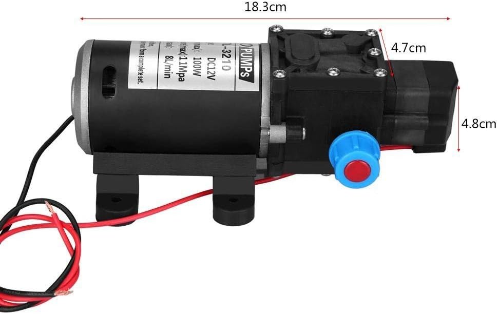 Water Diaphragm Pressure Pump, 12V DC 100W 8L/Min 160Psi High Pressure Self Priming Pump Sprayer for Washing