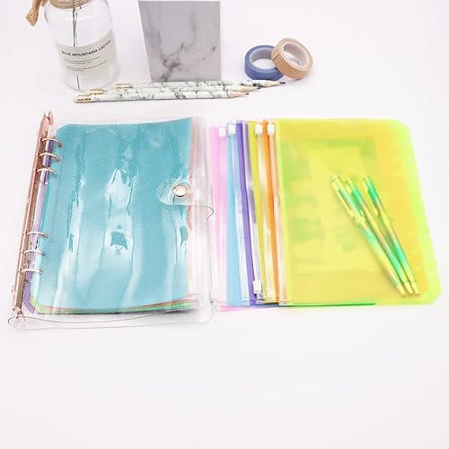 Miniatura 34 de Bolsillos para carpeta A5 color morado, 12 sobres con cremallera, bolsas de hojas sueltas, 6 agujeros, organizador de cremallera de PVC, carpeta 12