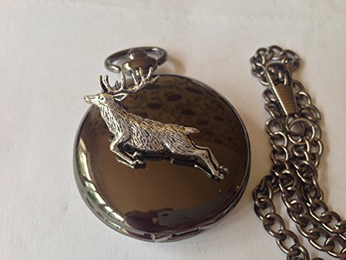 Montre de poche gousset de Sheffield modèle A60, garde-temps noir poli au motif cerf impérial