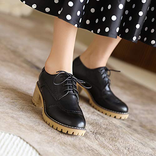 SaraIris Sapato feminino confortável salto grosso, cadarço, brogues Oxfords, 1 Black, 5