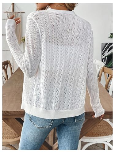 Verdusa Women's Eyelet Button Front Lightweight Cardigans Streetwear Knit Outerwear2