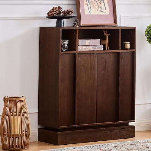 Image of 31.7'' Mid Century Modern Accent Sideboard Storage Cabinet, Walnut