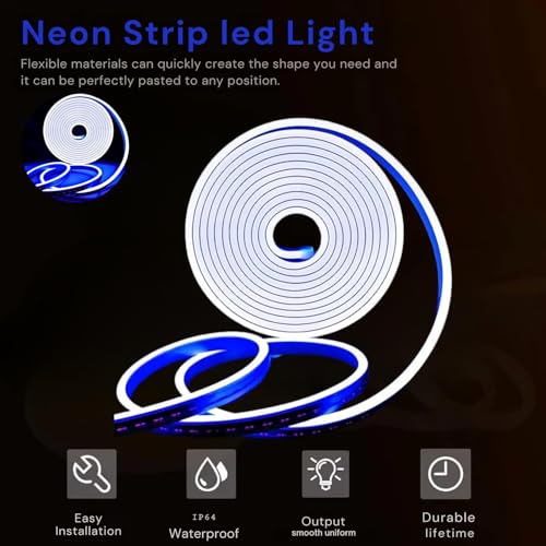 Image of MoonlitDreams 2M Neon LED Strip Light 240 LEDs (120 LED /M) - 10mm Thick, 2X Bright Glow, Direct Plug 220V No Adapter, Waterproof Flexible Rope Light for Home, Bedroom, Room Decor, DIY & Party (Blue)