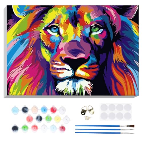 Lxmsja Bunter Löwe Malen Nach Zahlen Erwachsene mit Rahmen, Löwe Malen...