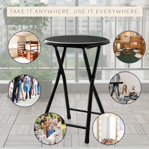 Image of Folding Stool - Backless 18-Inch Stool with 225lb Capacity for Kitchen or Rec Room - Portable Indoor Counter Bar Stools by Lavish Home (Black) | Compact Counter Bar Stools with 225lb Capacity, Collapsible Stools for Kitchen, Dorm, RV, Camping, Rec Room or Extra Seating