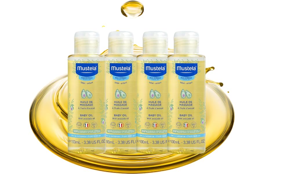 Mustela - Baby Oil Soothing Massage Oil for Hydration and Soft Skin 99% Natural Ingredients with Avocado Oil, Sunflower Oil and Pomegranate Seed Oil Gentle Skin Care for Newborns 100ml