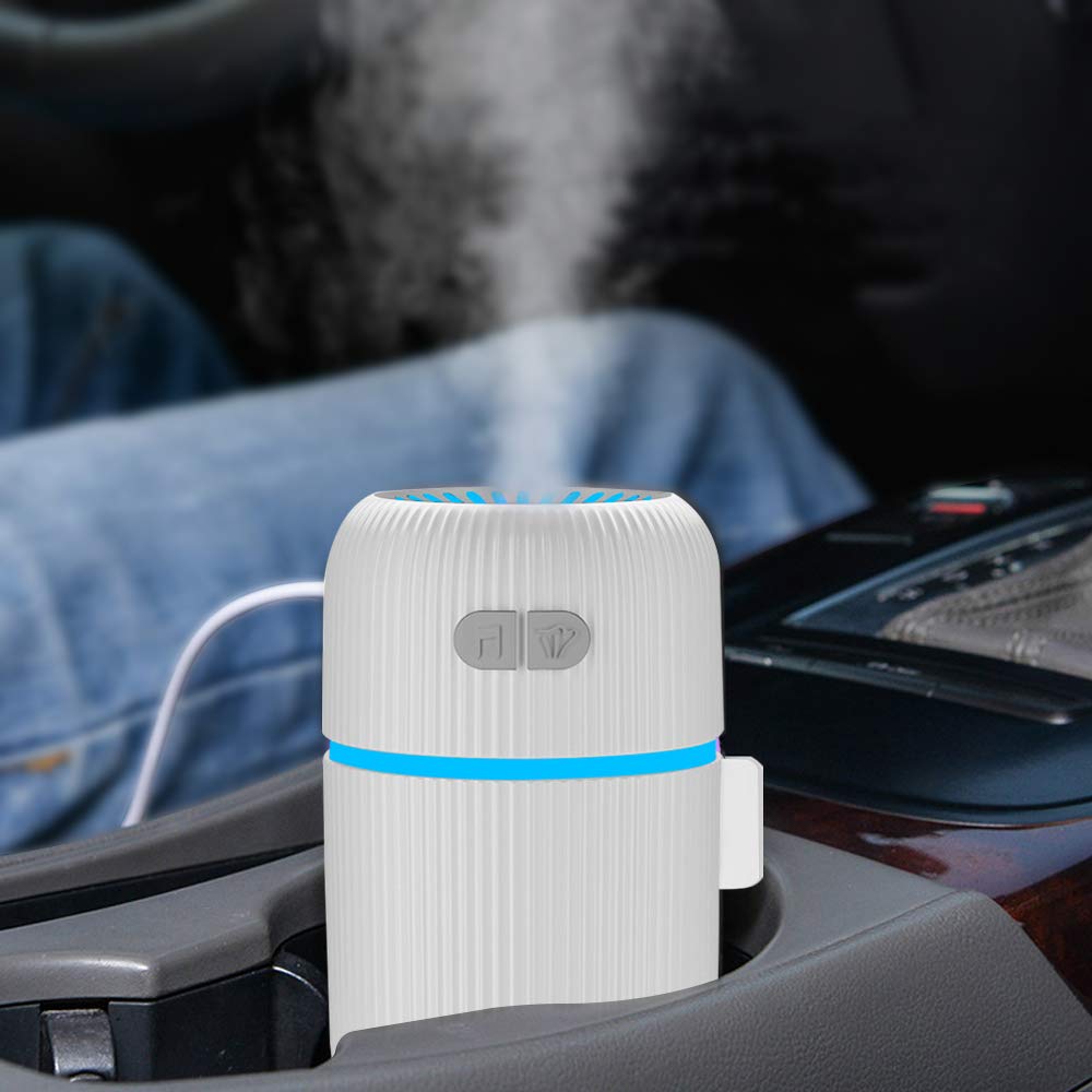 Car Humidifiers, USB Humidifier for Home,350ML Humidifier with 7 LED Night Light for Car Office Home Vehicle (White)