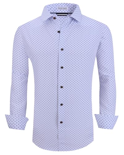 Alex Vando Mens Button Down Shirts Wrinkle Free 4-Way Stretch Print Business Casual Shirt,White Cross,M