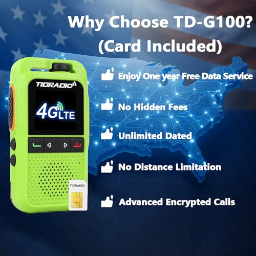 Image of TIDRADIO TD-G100 Global Rapid Walkie Talkies with SIM Cards, 4G POC Unlimited Range 6000 Miles Two Way Radios, Long Range PTT for Family, Logistics, Company,Green-3P