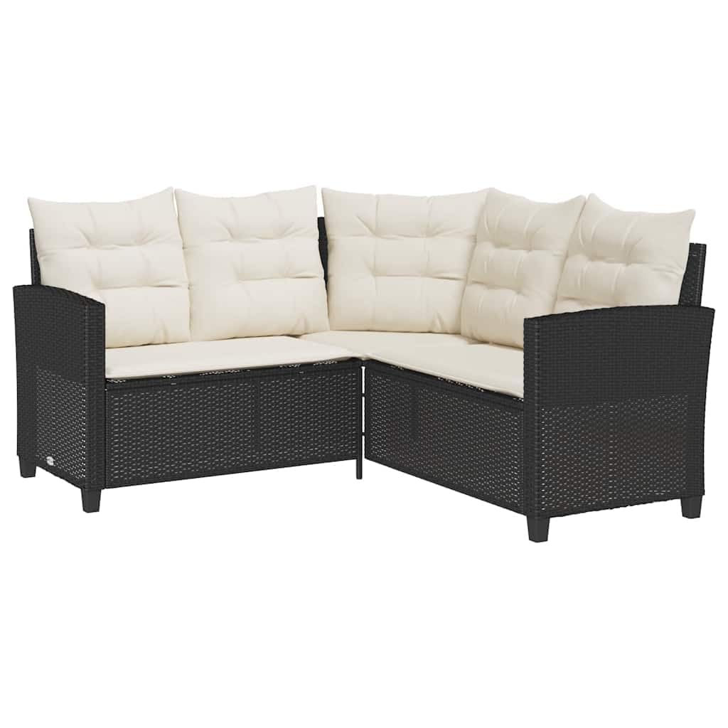 vidaXL Canapé de Jardin en L avec Table et Coussins Noir résine tressée